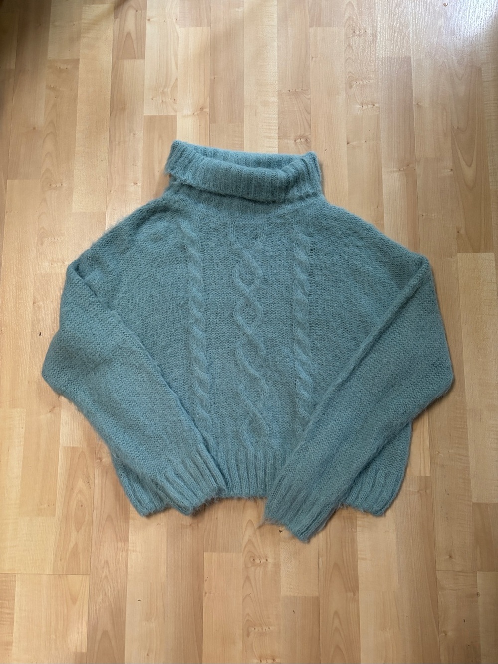 Molly Bracken Dusty Teal Cable Turtleneck Sweater